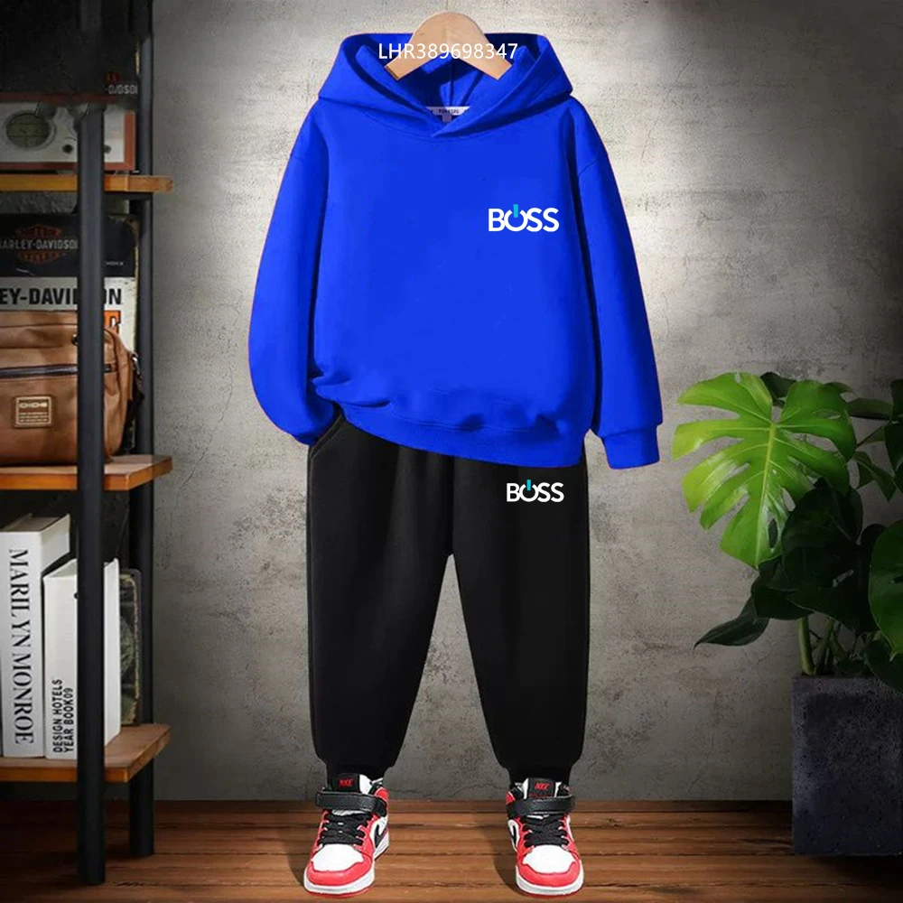 Black 3-12 Years Autumn Fun Brand Print Hoodie+Pants Suit White Girl Sweatshirt Sets Boys Pants Suits Children's Clothing - Image 4