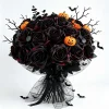 Black Burgundy Rose Halloween DIY Floral Kit Eucalyptus Pumpkin Gothic Stems for Indoor Table Party Window Mantel Home Vase Deco