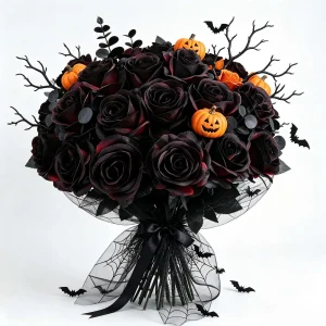 Black Burgundy Rose Halloween DIY Floral Kit Eucalyptus Pumpkin Gothic Stems for Indoor Table Party Window Mantel Home Vase Deco