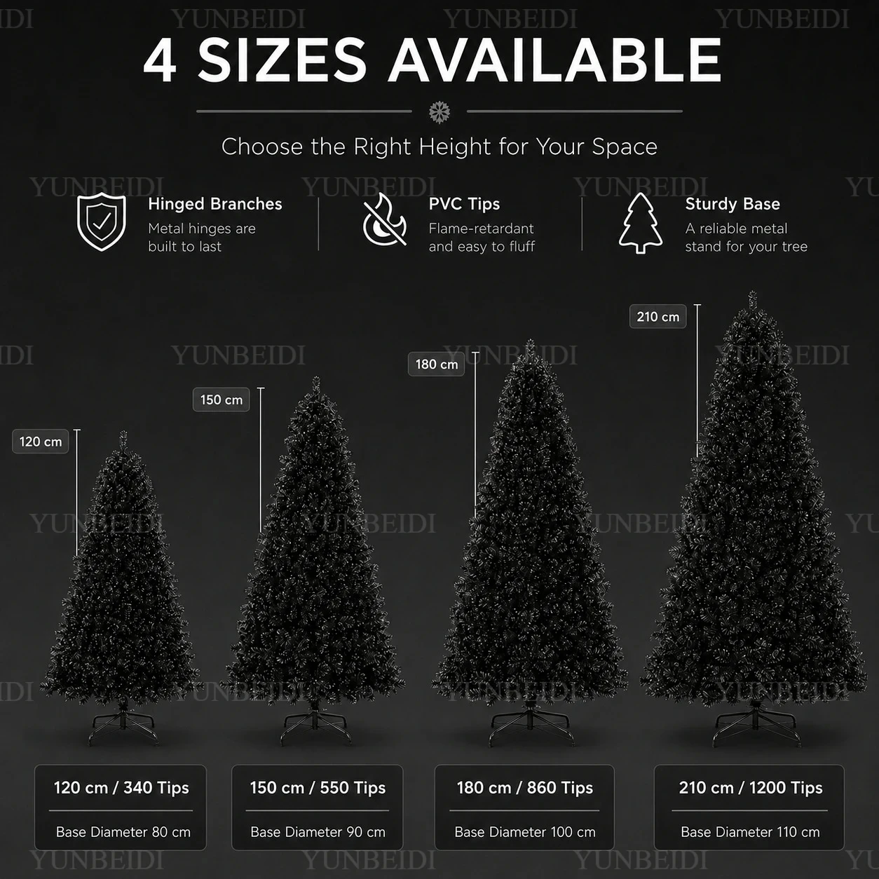 Black Christmas Tree with LED Lights PVC Material Artificial Encrypted Christmas Tree120CM To 210CM Home Christmas Decoration - Image 5