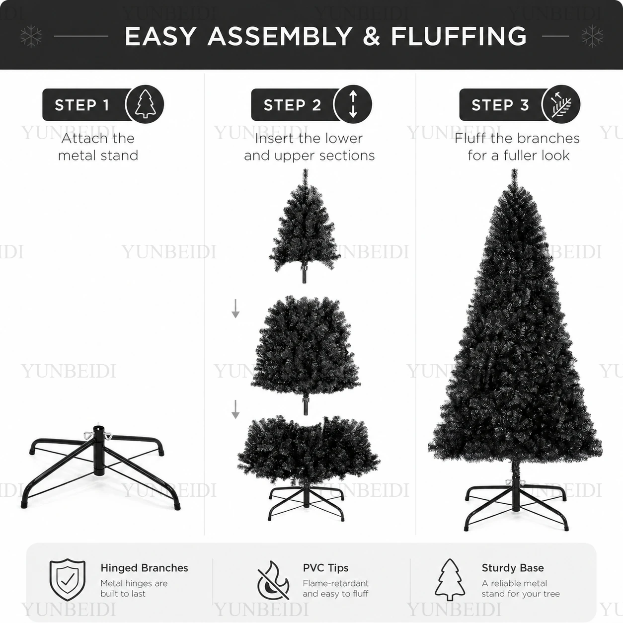 Black Christmas Tree with LED Lights PVC Material Artificial Encrypted Christmas Tree120CM To 210CM Home Christmas Decoration - Image 6