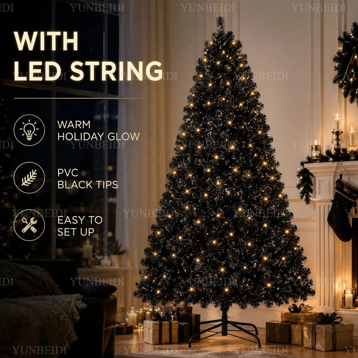 Black Christmas Tree with LED Lights PVC Material Artificial Encrypted Christmas Tree120CM To 210CM Home Christmas Decoration