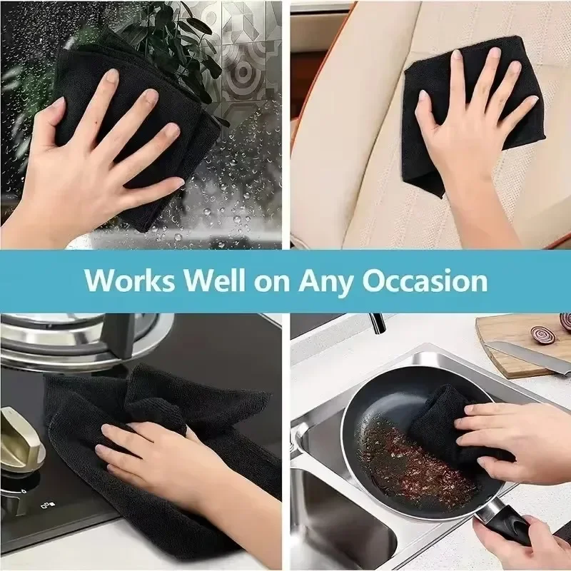Black Thicken Microfiber Car Cleaning Towels Soft Quick Drying Windows Mirrors Wiping Rags Home Double Layer Clean Cloths - Image 5