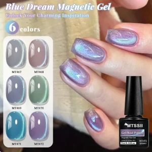 Blue Dream Cat Magnetic Gel Nail Polish Glass Beads Gradient Glitter Cat Eye Semi Permanent Soak Off UV Gel Varnish Nail Supplie