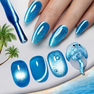 Blue Nails 2026 Summer New Ice Clear Whitening Blue Glass Bead Cat Eye Gel Nail Polish Nail Supplies