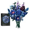 Blue Rose Bouquet Building Blocks Set Artificial Flower Botanical Floral Home Decor Valentine Day Christmas Gift for Adult Women
