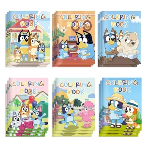 Bluey Coloring Book 6/12/24pcs Cartoon Animated Character Scenes DIY Color Graffiti Painting Book Children Puzzle Education Toys