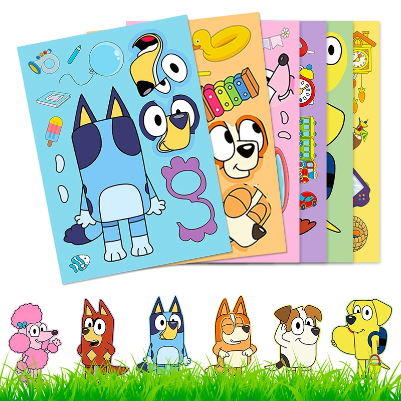 Bluey Puzzle Stickers Cartoon Bingo Anime Figure Originality DIY Decoration Waterproof Stickers Children's Puzzle Education Toys