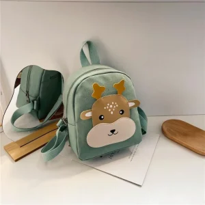 Breathable Canvas Kid Backpack Fashion Color Deer Print Kindergarten Bag Cute Shape Lightweight Canvas Schoolbag Gift