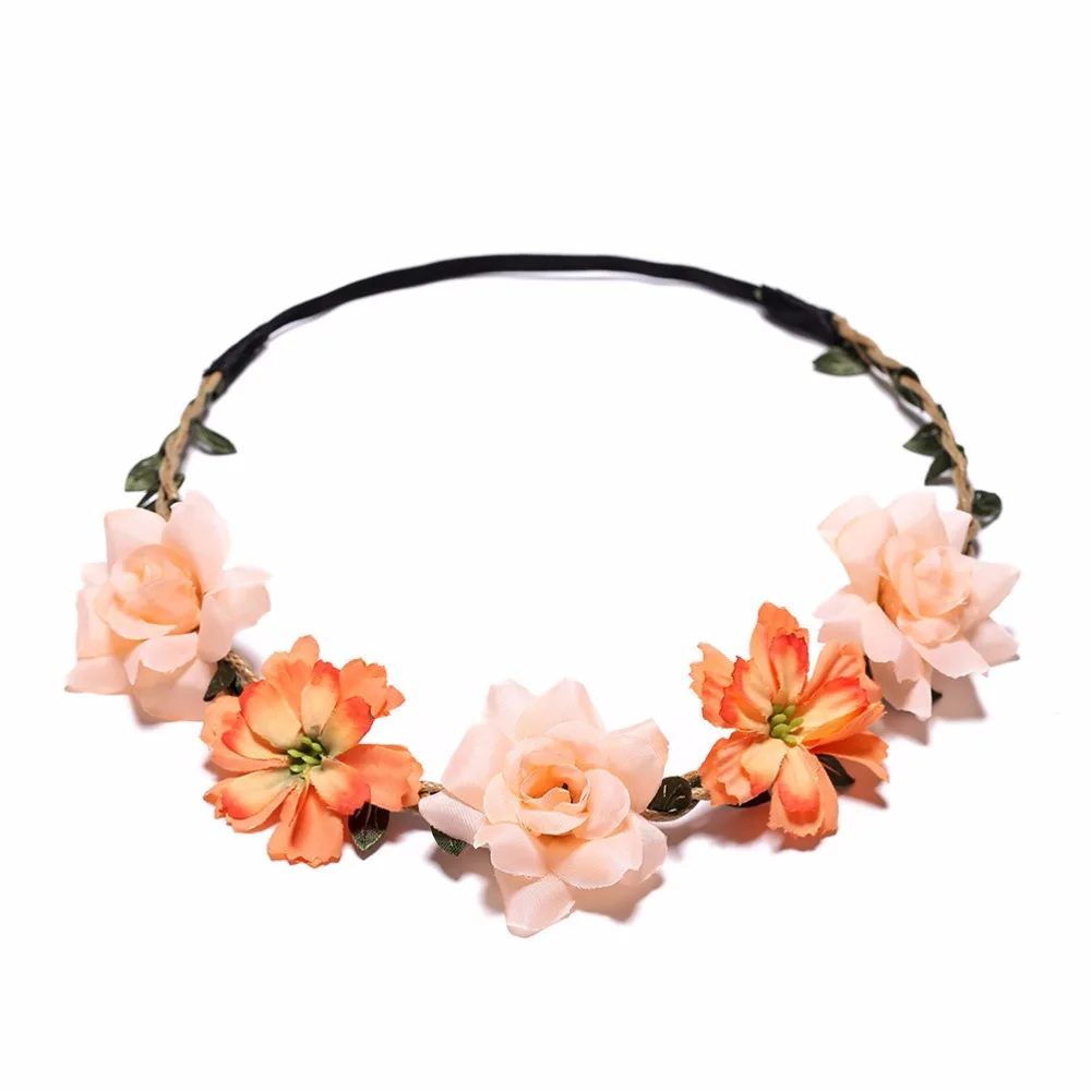 Bride Flower Crown Hairband Rope Wedding Floral Headband Garland Girl Wreath Elastic Hair Accessories Party Cosplay Headpiece - Image 2