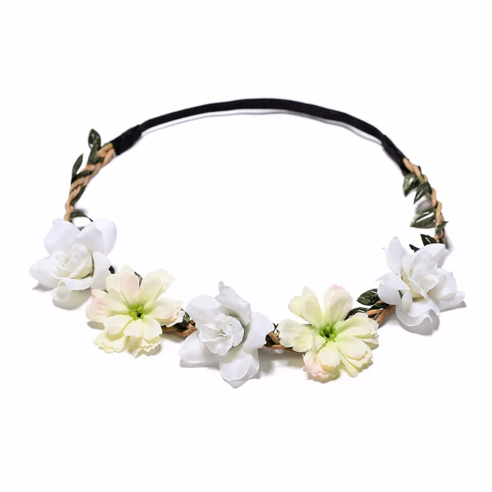 Bride Flower Crown Hairband Rope Wedding Floral Headband Garland Girl Wreath Elastic Hair Accessories Party Cosplay Headpiece - Image 4