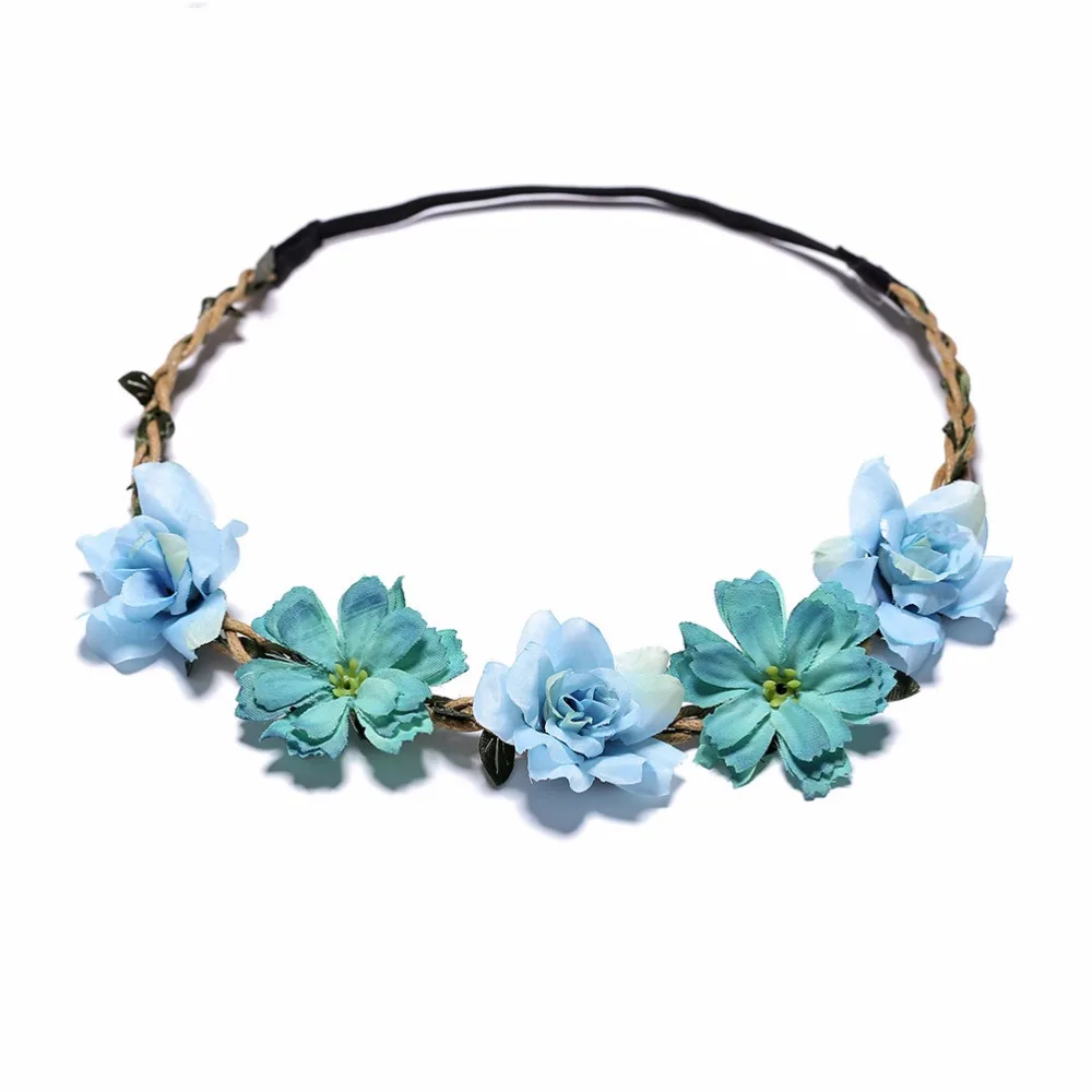 Bride Flower Crown Hairband Rope Wedding Floral Headband Garland Girl Wreath Elastic Hair Accessories Party Cosplay Headpiece - Image 3