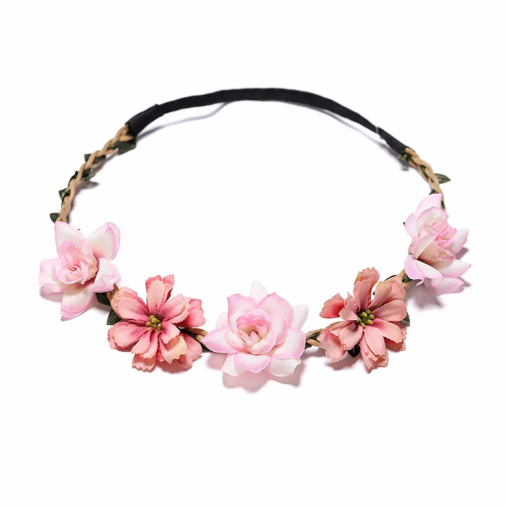 Bride Flower Crown Hairband Rope Wedding Floral Headband Garland Girl Wreath Elastic Hair Accessories Party Cosplay Headpiece - Image 5
