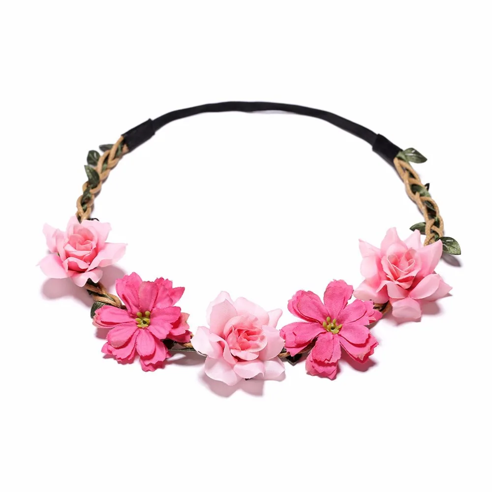 Bride Flower Crown Hairband Rope Wedding Floral Headband Garland Girl Wreath Elastic Hair Accessories Party Cosplay Headpiece - Image 6