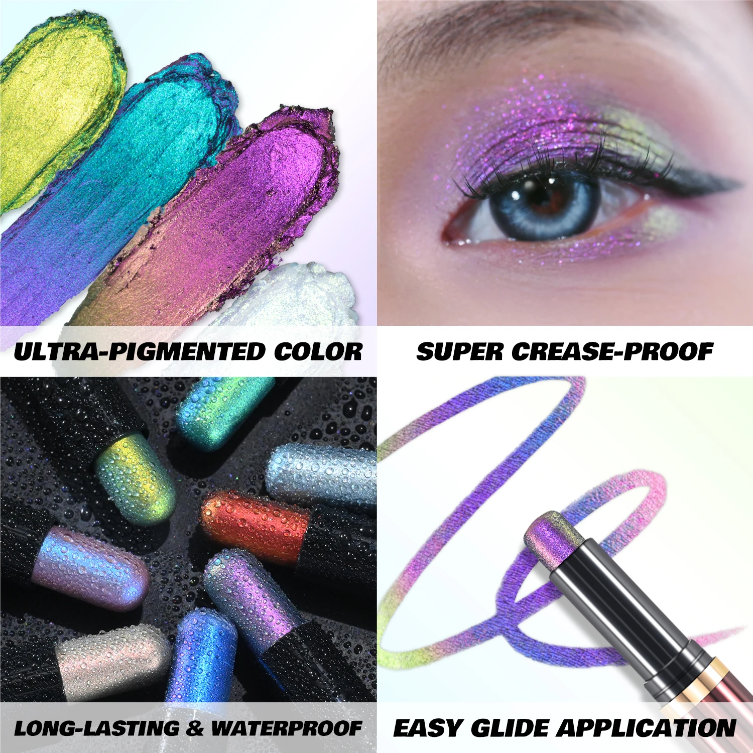 CHARMACY New Multichrome Eyeshadow Stick with Sponge Waterproof Long Lasting Glitter Eye Professional Maquillaje for Women - Image 2