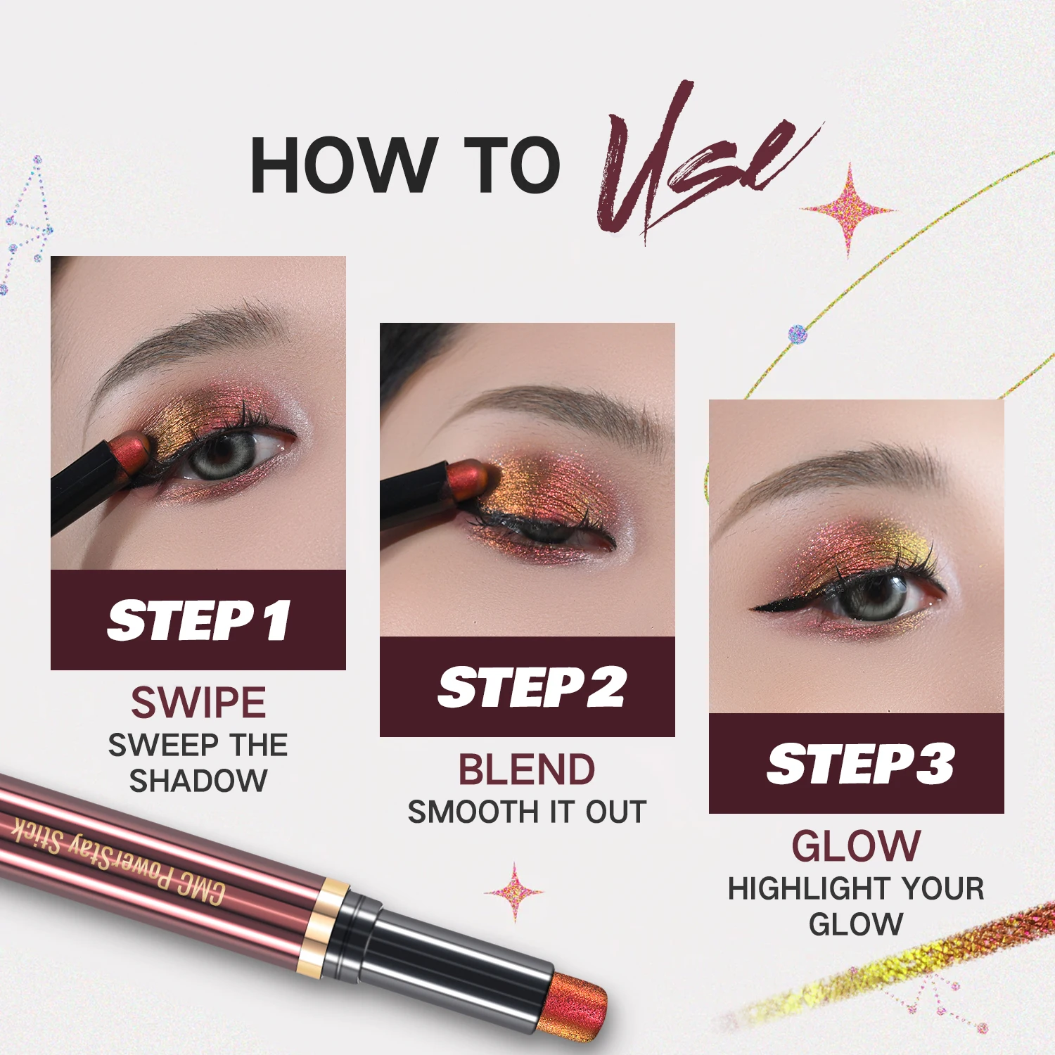 CHARMACY New Multichrome Eyeshadow Stick with Sponge Waterproof Long Lasting Glitter Eye Professional Maquillaje for Women - Image 4
