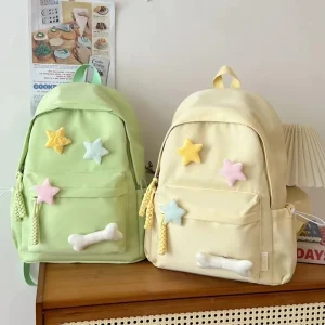 Canvas Backpack Adjustable Straps Zippered Closure School Bag Large Capacity Multi-Compartment Casual Cute Backpack Students