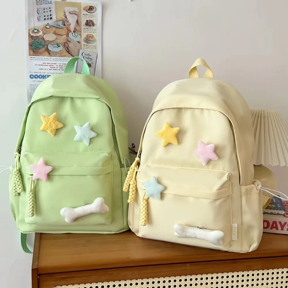 Canvas Backpack Adjustable Straps Zippered Closure School Bag Large Capacity Multi-Compartment Casual Cute Backpack Students