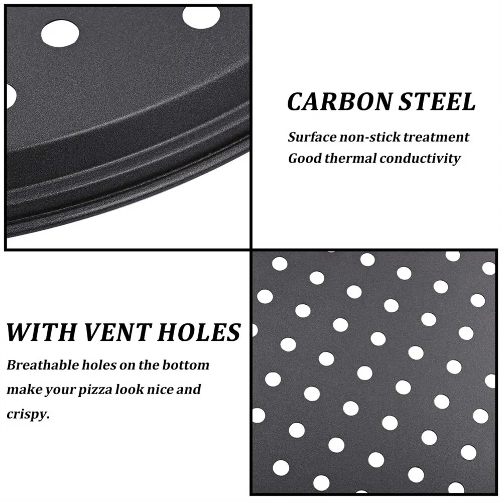 Carbon Steel Perforated Pizza Pan Non Stick Ro UndOven Tray With Holes Cooking Plate Dishes Holder Baking Tool - Image 2