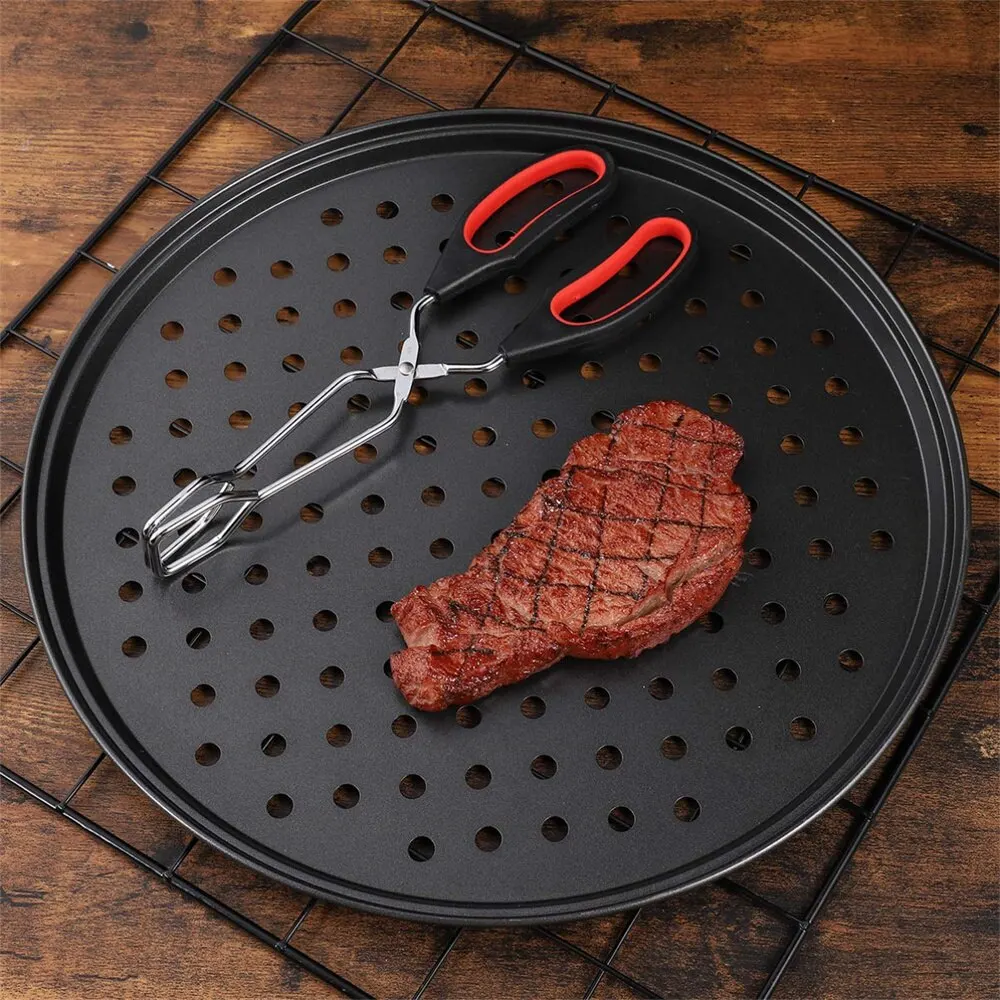 Carbon Steel Perforated Pizza Pan Non Stick Ro UndOven Tray With Holes Cooking Plate Dishes Holder Baking Tool - Image 3