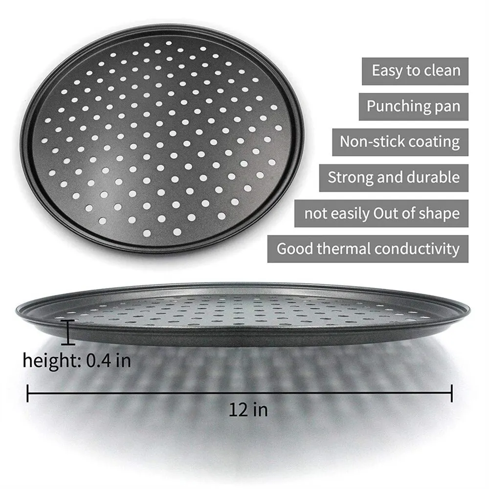 Carbon Steel Perforated Pizza Pan Non Stick Ro UndOven Tray With Holes Cooking Plate Dishes Holder Baking Tool - Image 4