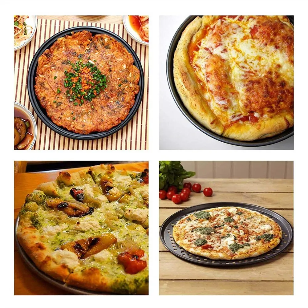 Carbon Steel Perforated Pizza Pan Non Stick Ro UndOven Tray With Holes Cooking Plate Dishes Holder Baking Tool - Image 5