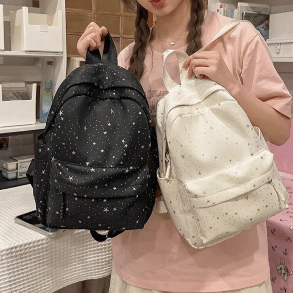 Casual Print Star Backpack Large Capacity Lightweight Nylon Backpack Shoulder Bag Korean Style Students School Bag Daily - Image 4