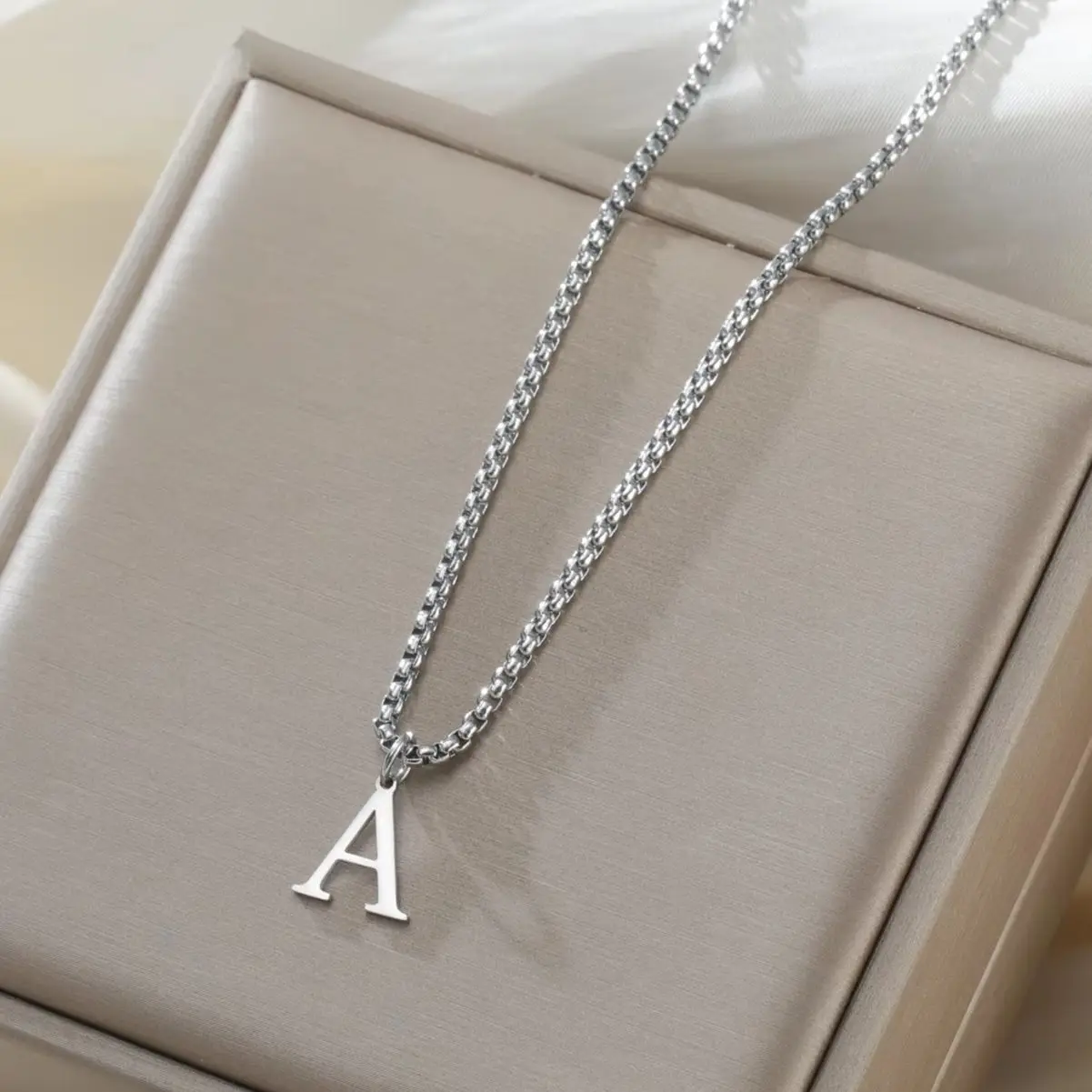 Cazador A-Z Initial Letter Box Chain Necklace for Men Stainless Steel Alphabet Pendant Man Chains Punk Jewelry Gift 2026