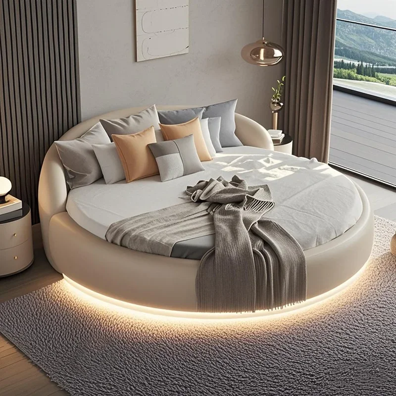 Cheap Elegant Double Bed Size Lamp Australia Circle Modern Double Bed Frame Style Floating Cama Matrimonial Furniture For Home - Image 4