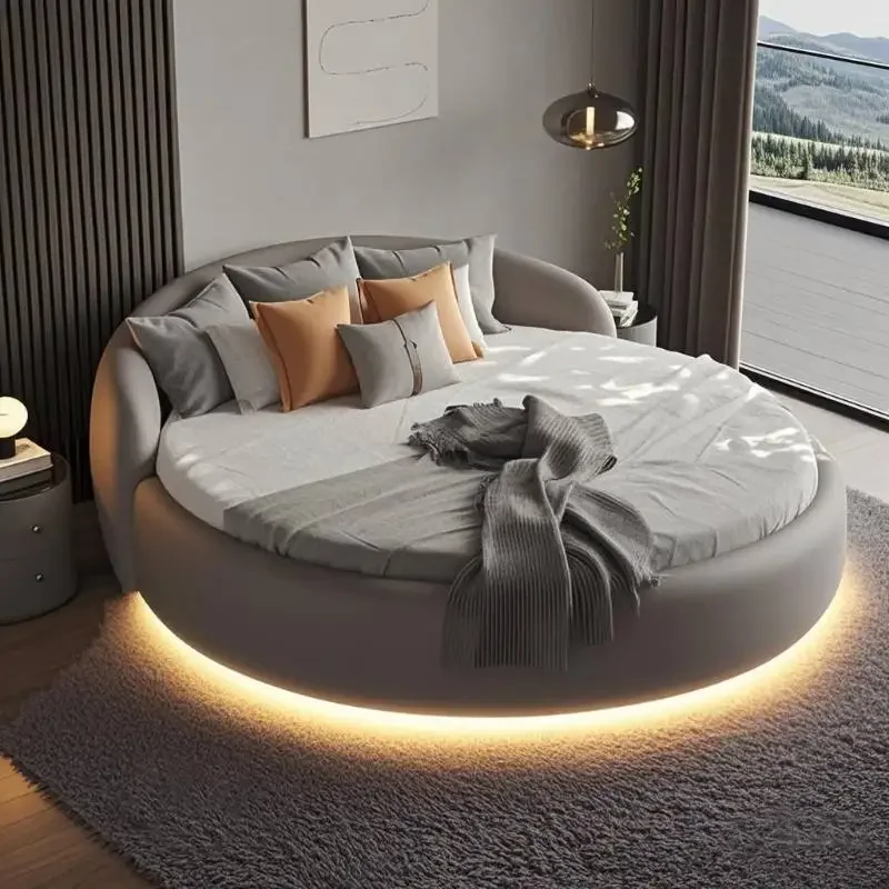 Cheap Elegant Double Bed Size Lamp Australia Circle Modern Double Bed Frame Style Floating Cama Matrimonial Furniture For Home - Image 3