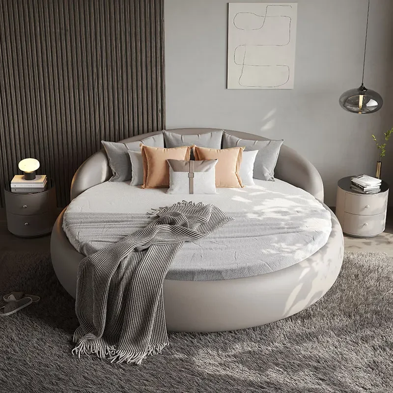 Cheap Elegant Double Bed Size Lamp Australia Circle Modern Double Bed Frame Style Floating Cama Matrimonial Furniture For Home