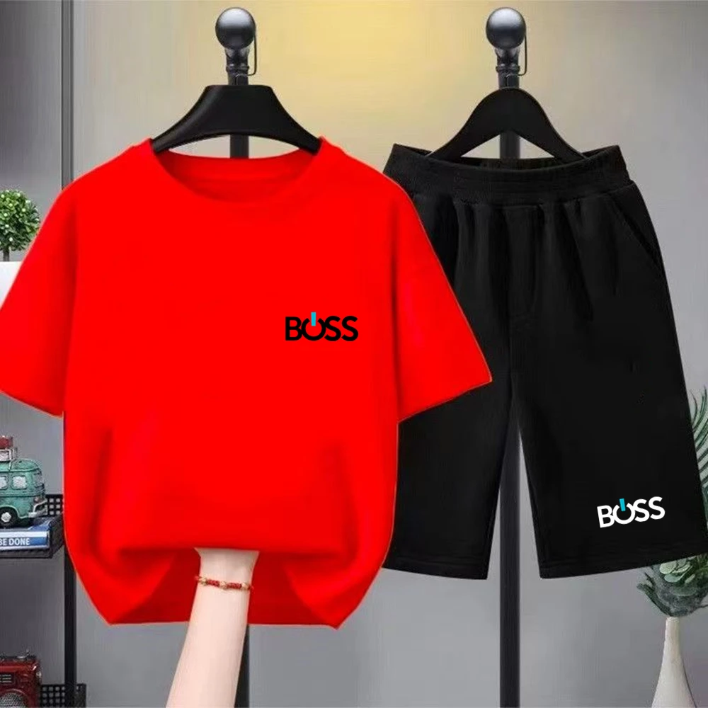 Child T-shirt Summer Short Sleeve Print Children Age 3-12 Girls Boy Set White Black Tshirt+Shorts 2pcs Leisure Fashion Kids Set - Image 3