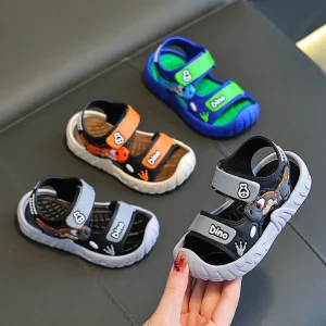 Children' Fashion Sport Sandals Geometric Patterns Breathable Wear-resistant Soft Shoes With Adjustable Velcro For Boys & Girls