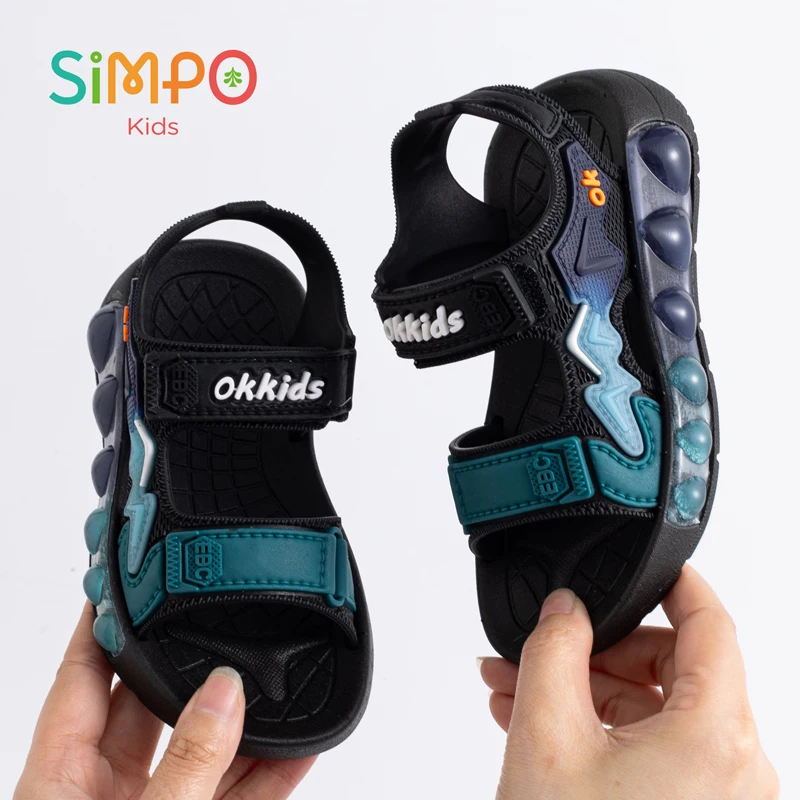 Children' Fashion Sport Sandals Geometric Patterns Breathable Wear-resistant Soft Shoes With Adjustable Velcro For Boys & Girls - Image 2