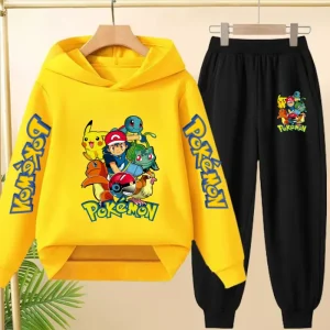 Children Kawaii Pokemons Long sleeves Hoodie Boy Girl 3-12Yrs Clothing Pikachu Sweatshirt Top+Pants Two-piece Casual Jogging Set