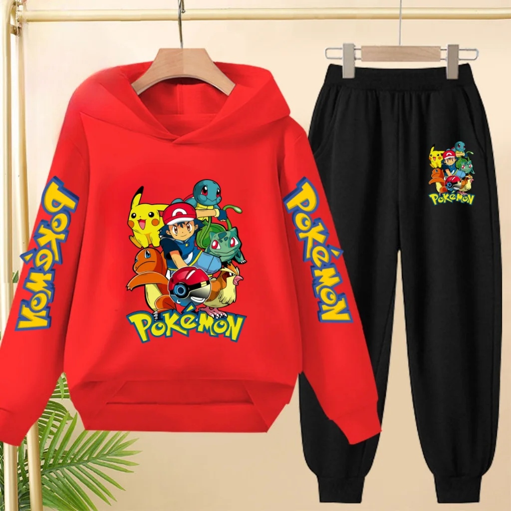 Children Kawaii Pokemons Long sleeves Hoodie Boy Girl 3-12Yrs Clothing Pikachu Sweatshirt Top+Pants Two-piece Casual Jogging Set - Image 5
