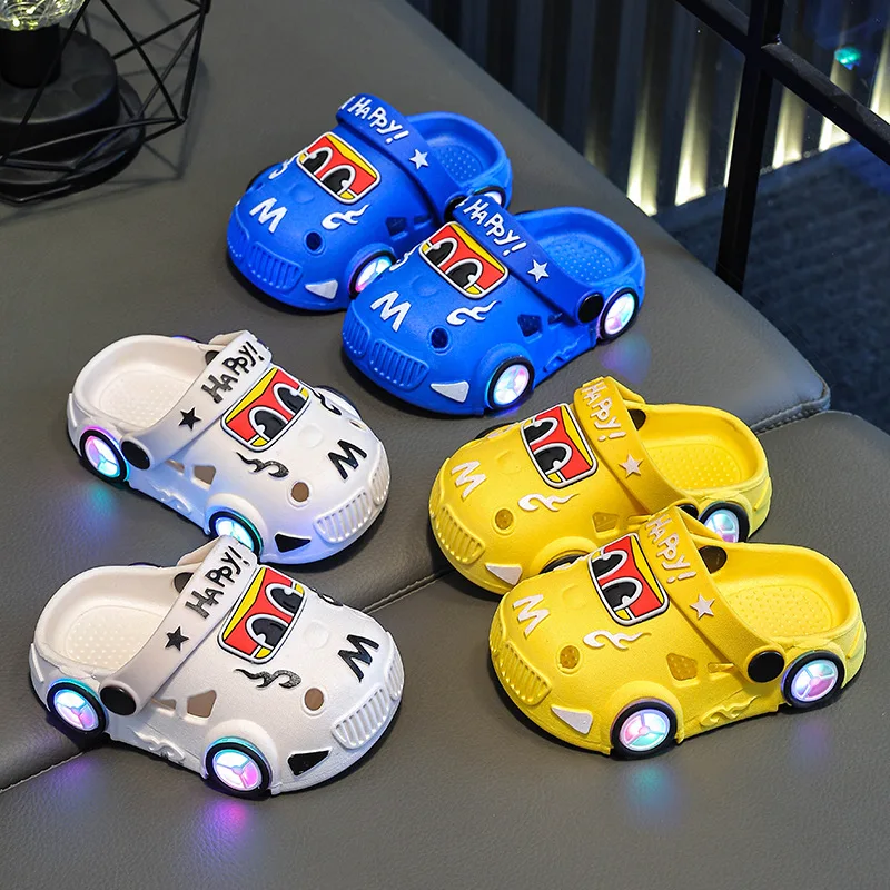 Children Slippers Summer New Boys Car Shaped Wheels Will Light Up Anti Slip Soft Bottom Baby Girls Beach Slippers - Image 2