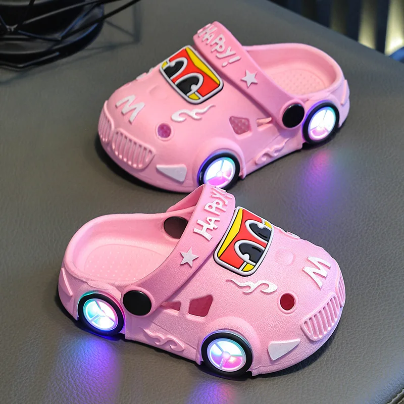 Children Slippers Summer New Boys Car Shaped Wheels Will Light Up Anti Slip Soft Bottom Baby Girls Beach Slippers - Image 4