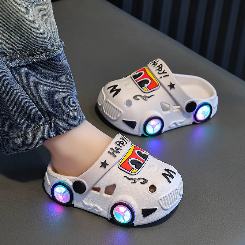 Children Slippers Summer New Boys Car Shaped Wheels Will Light Up Anti Slip Soft Bottom Baby Girls Beach Slippers - Image 3