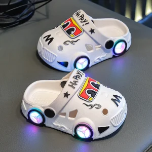 Children Slippers Summer New Boys Car Shaped Wheels Will Light Up Anti Slip Soft Bottom Baby Girls Beach Slippers
