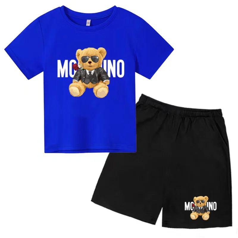 Children Summer Charming Rose Letter Bear Print T-shirt+Shorts Set Boys Girls 3-12Yrs Casual Toddler Sports First Choice Clothes - Image 4