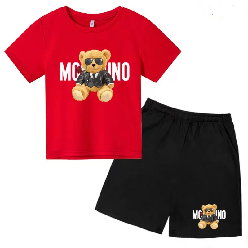 Children Summer Charming Rose Letter Bear Print T-shirt+Shorts Set Boys Girls 3-12Yrs Casual Toddler Sports First Choice Clothes - Image 5
