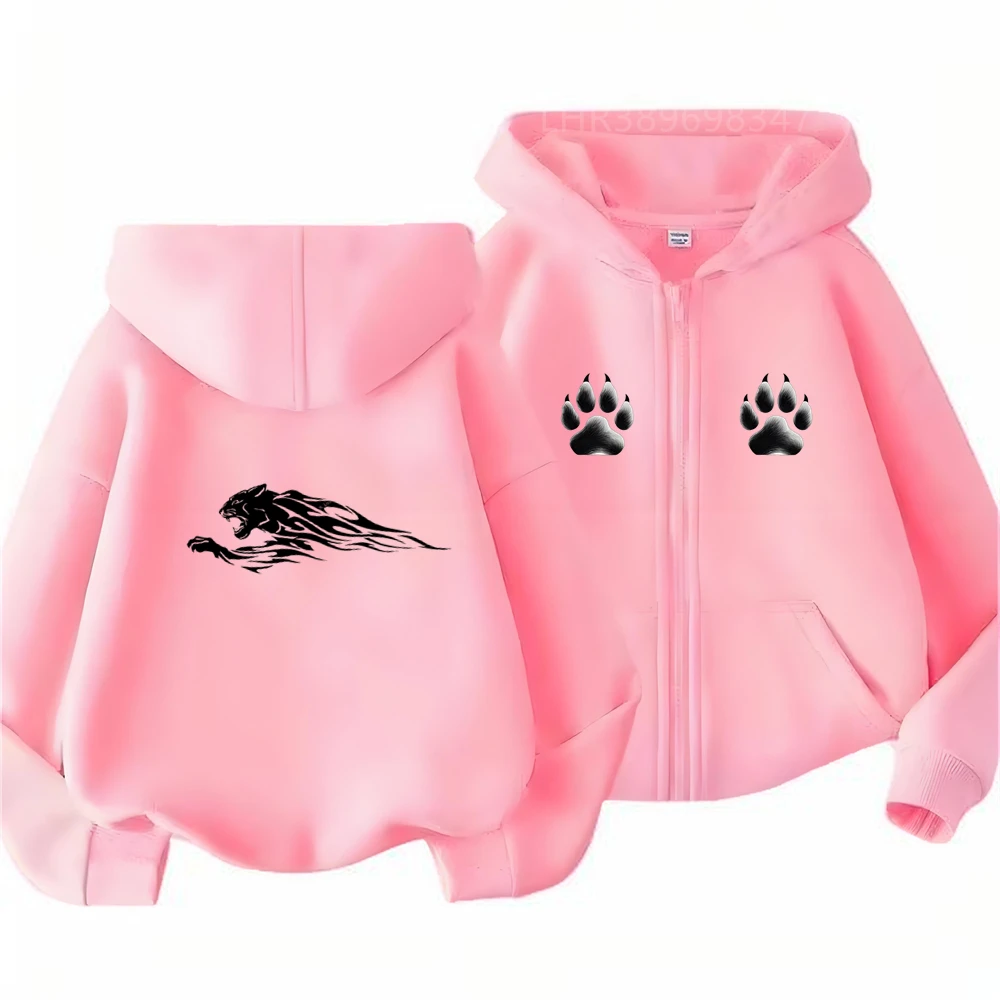 Children's Hoodie 3-12 Years Girl Boy Zip Up Cardigan Tops Cougar Print Pattern Pink Black Autumn Long Sleeve Clothing New - Image 2
