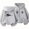 Children's Hoodie 3-12 Years Girl Boy Zip Up Cardigan Tops Cougar Print Pattern Pink Black Autumn Long Sleeve Clothing New