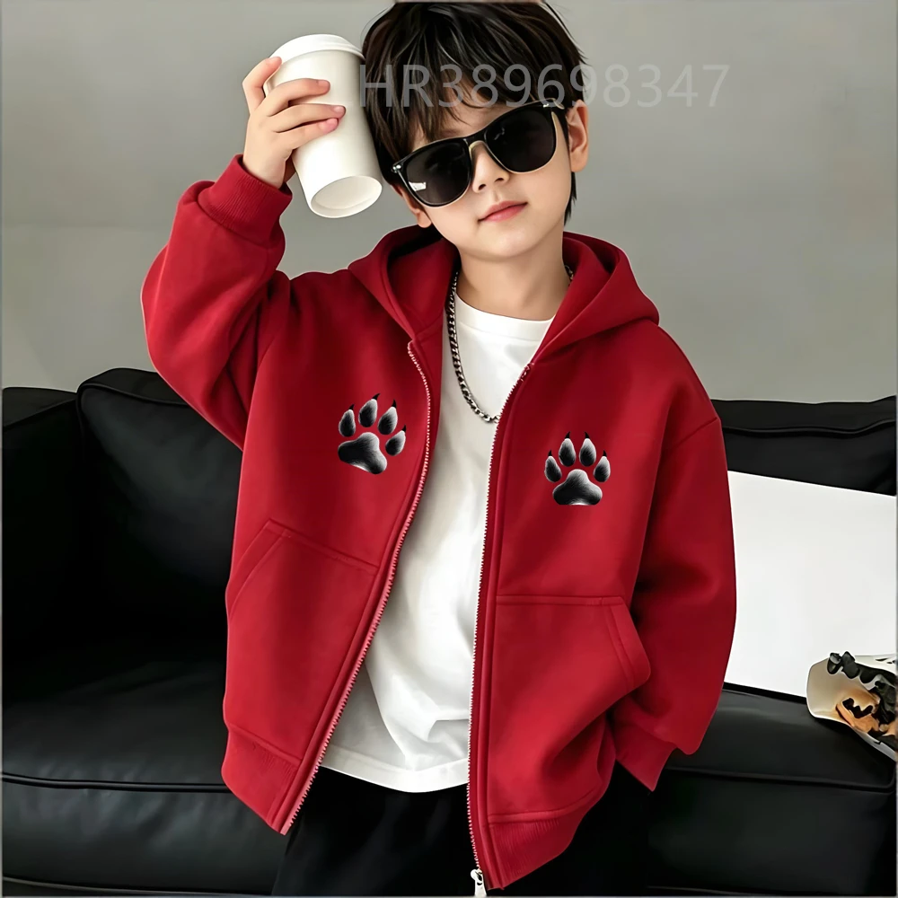 Children's Hoodie 3-12 Years Girl Boy Zip Up Cardigan Tops Cougar Print Pattern Pink Black Autumn Long Sleeve Clothing New - Image 4