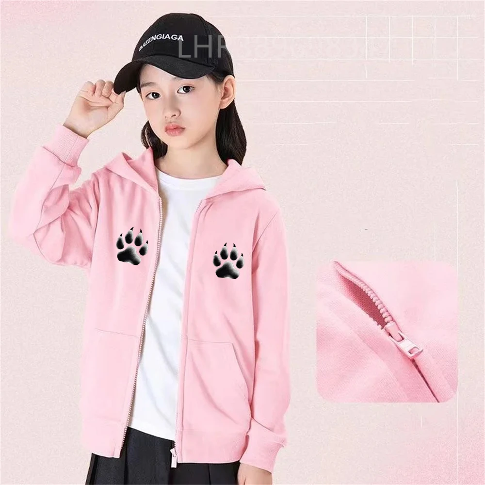 Children's Hoodie 3-12 Years Girl Boy Zip Up Cardigan Tops Cougar Print Pattern Pink Black Autumn Long Sleeve Clothing New - Image 3