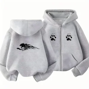Children's Hoodie 3-12 Years Girl Boy Zip Up Cardigan Tops Cougar Print Pattern Pink Black Autumn Long Sleeve Clothing New