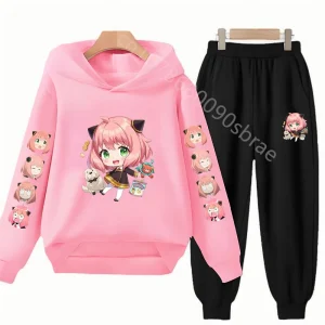 Children's Top and Bottom Suit Anime Spy X Family Hoodies Girls Boy Age 3-12 Coat Casual Toddler Sweatshirt Hood Clothing