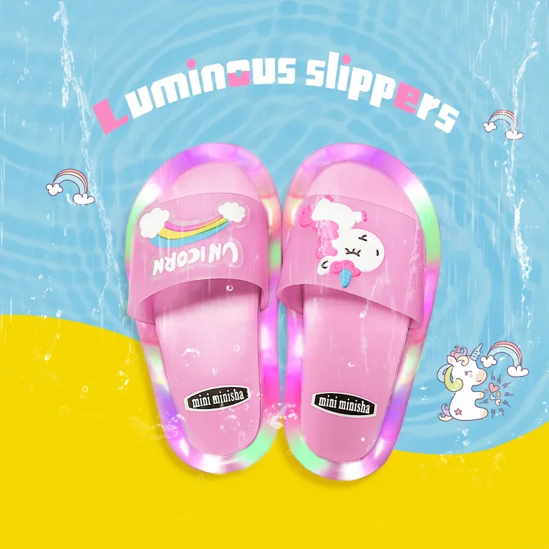 Children‘s Boys Girls Slippers Cartoon Unicorn Animals Prints Shoes Lighted Fashion Cute Shoes Bathroom Kids Toddler Slippers - Image 3