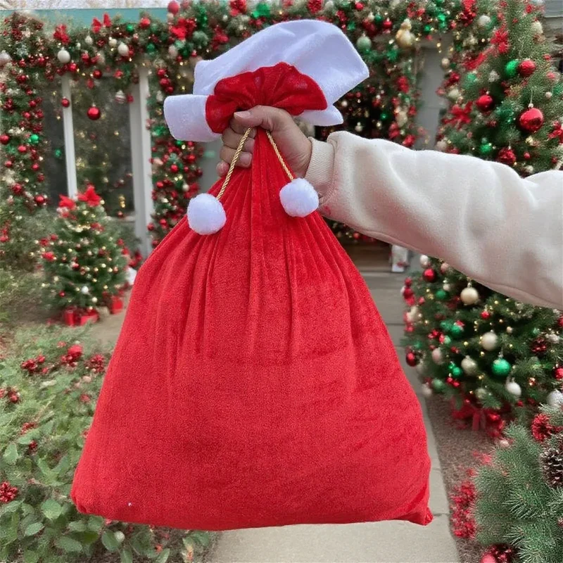 Chirstmas Santa Claus Cosplay Gift Package Storage Bag Xmas Drawstring Red Velvet Candy Bag Christmas New Year Decortion Props - Image 3